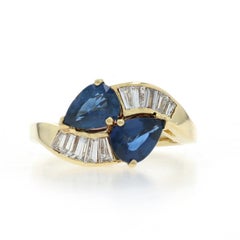 Yellow Gold Sapphire Diamond Two-Stone Bypass Ring - 18k Pear 2.10ctw