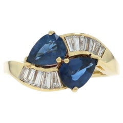 Yellow Gold Sapphire Diamond Two-Stone Bypass Ring - 18k Pear 2.10ctw