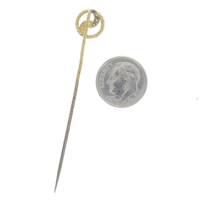 Yellow Gold Sapphire & Diamond Victorian Circle Knot Stickpin - 18k Antique Pin In Good Condition For Sale In Greensboro, NC