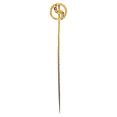 Yellow Gold Sapphire & Diamond Victorian Circle Knot Stickpin - 18k Antique Pin