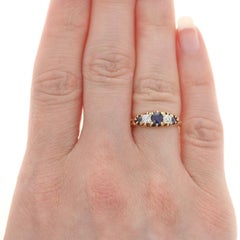 Yellow Gold Sapphire & Diamond Victorian Ring - 18k Round .92ctw Antique