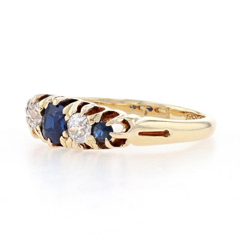 Round Cut Yellow Gold Sapphire & Diamond Victorian Ring - 18k Round .92ctw Antique For Sale