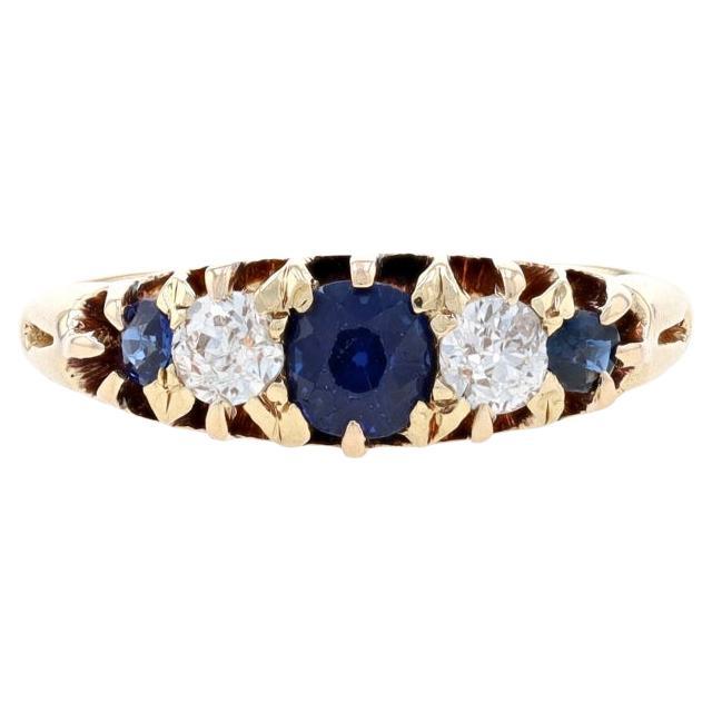 Yellow Gold Sapphire & Diamond Victorian Ring - 18k Round .92ctw Antique For Sale