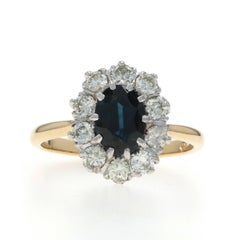 Yellow Gold Sapphire Diamond Vintage Halo Ring - 18k Oval 2.30ctw
