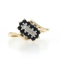 Yellow Gold Sapphire Diamond Waterfall Ring 10k Round .53ctw Cluster Halo Bypass