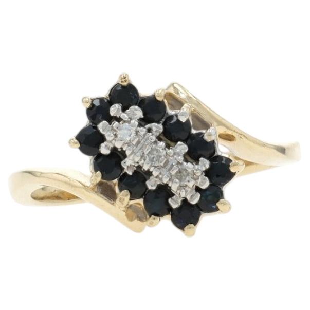 Yellow Gold Sapphire Diamond Waterfall Ring 10k Round .53ctw Cluster Halo Bypass For Sale