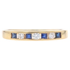 Gelbgold Saphir-Diamant-Hochzeitsring - 14k Quadratischer .25ctw Kanalbesetzter Ring
