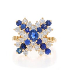 Yellow Gold Sapphire Diamond X Cluster Cocktail Ring- 14k Oval and Round 2.58ctw