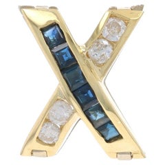 Colgante de Oro Amarillo Zafiro Diamante X Cruzado Omega Enhancer - 14k Escuadra .60ctw