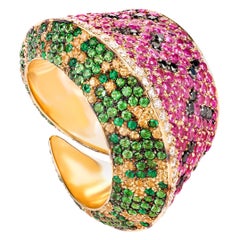 Yellow Gold, Sapphire, Emerald and Diamond "Watermelon" Cocktail Ring