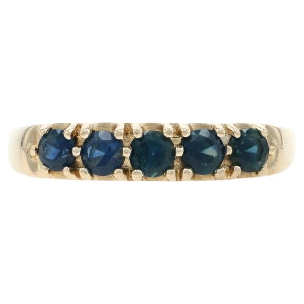 Yellow Gold Sapphire Five-Stone Band - 14k Round .70ctw Ring For Sale