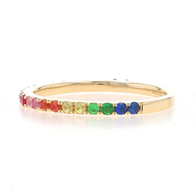 Round Cut Yellow Gold Sapphire French Set Rainbow Band 14k Round .48ctw Wedding Ring Stack For Sale