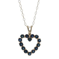 Yellow Gold Sapphire Heart Wreath Pendant Necklace 17" - 14k Round .70ctw Love