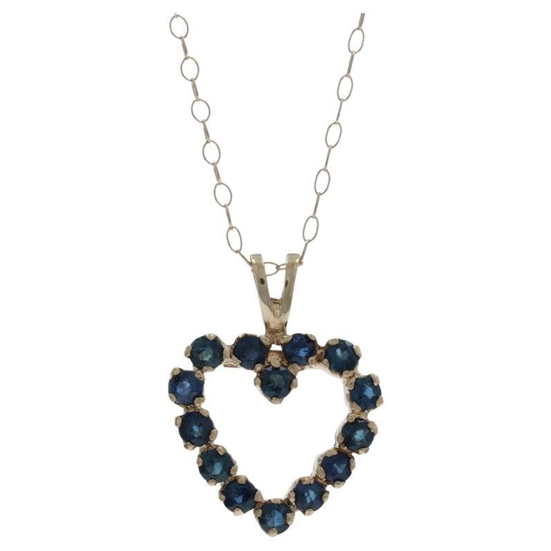 Yellow Gold Sapphire Heart Wreath Pendant Necklace 17" - 14k Round .70ctw Love For Sale