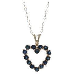 Yellow Gold Sapphire Heart Wreath Pendant Necklace 17" - 14k Round .70ctw Love