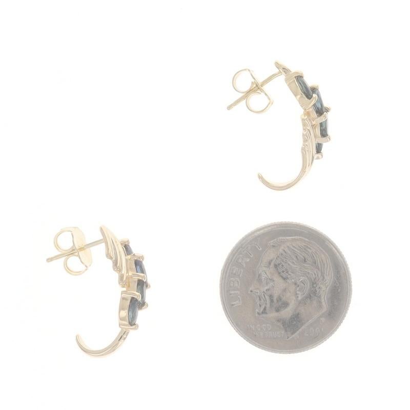 Marquise Cut Yellow Gold Sapphire J-Hook Earrings - 14k Marquise 1.04ctw Pierced For Sale