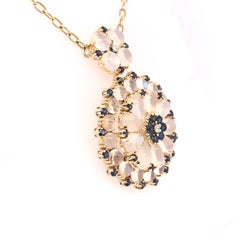 Yellow Gold Sapphire Moonstone and Diamond Pendant