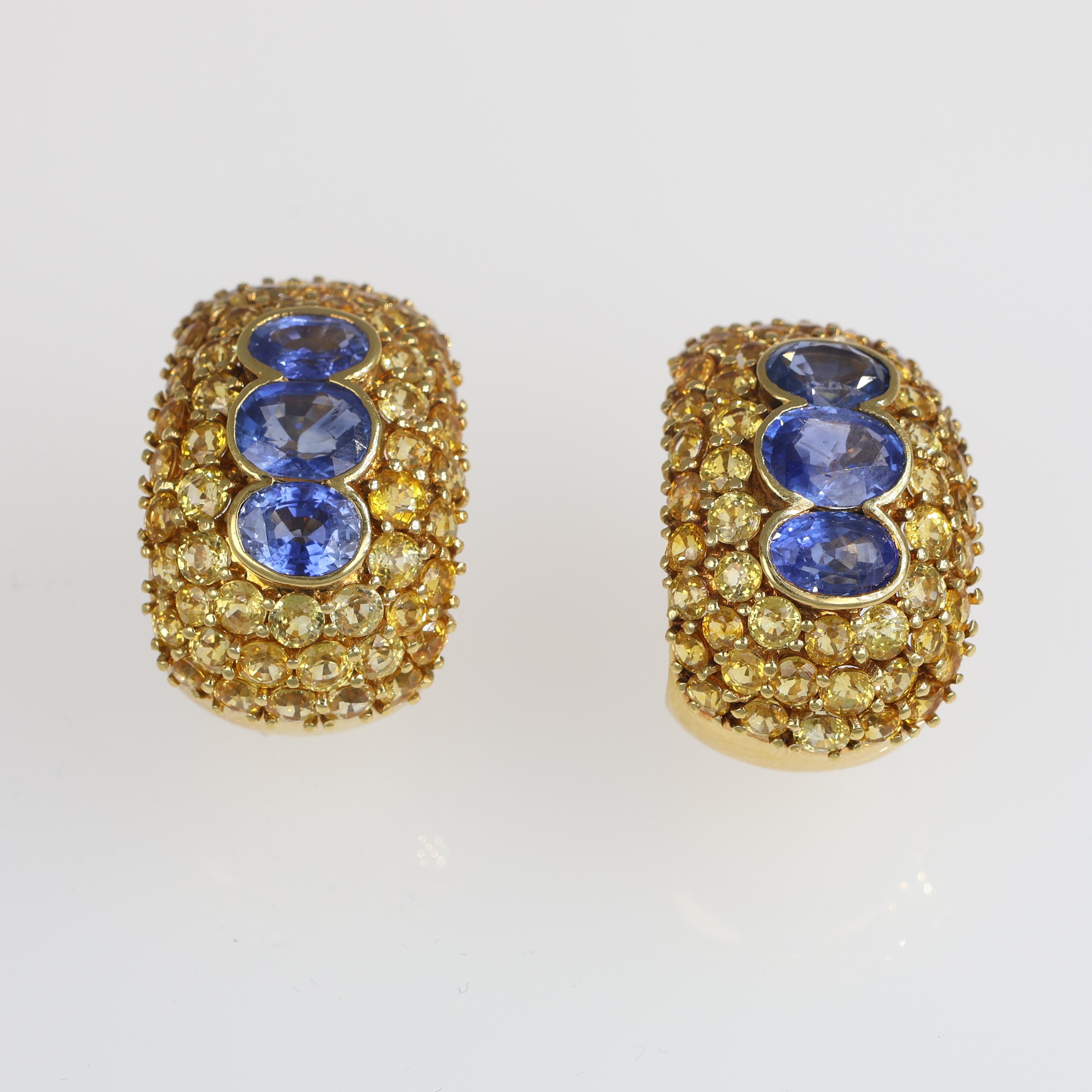 Brilliant Cut Yellow Gold Sapphire Pavé Stud Earrings For Sale