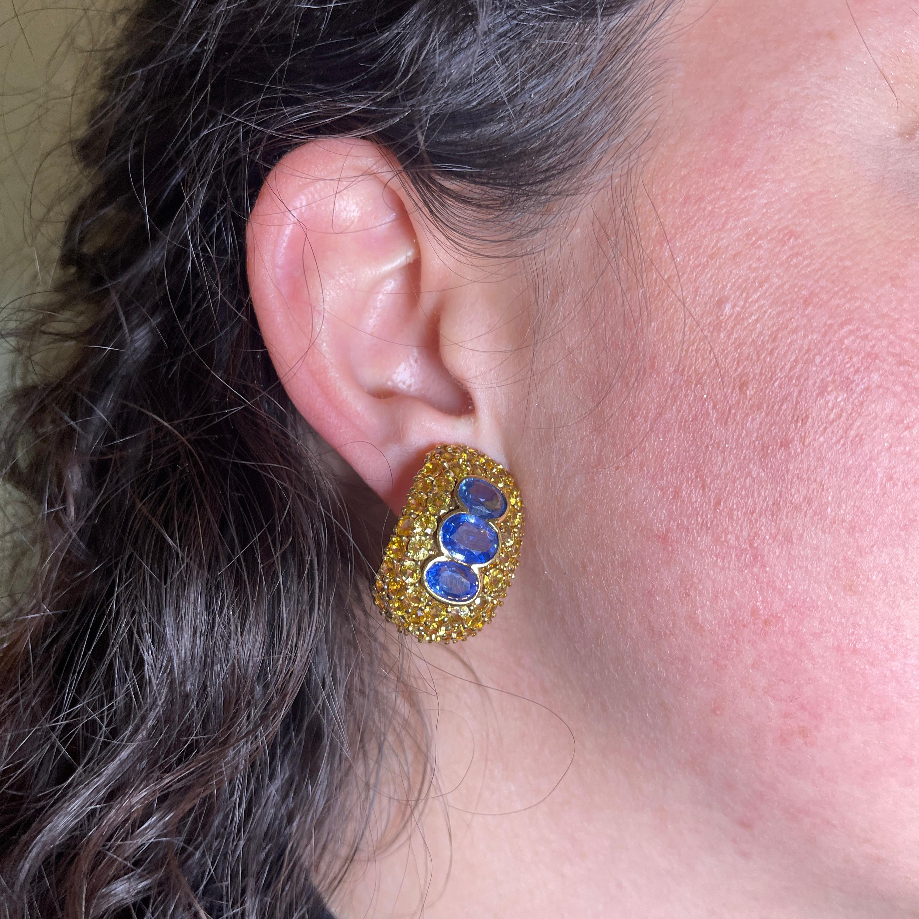 Yellow Gold Sapphire Pavé Stud Earrings For Sale 1