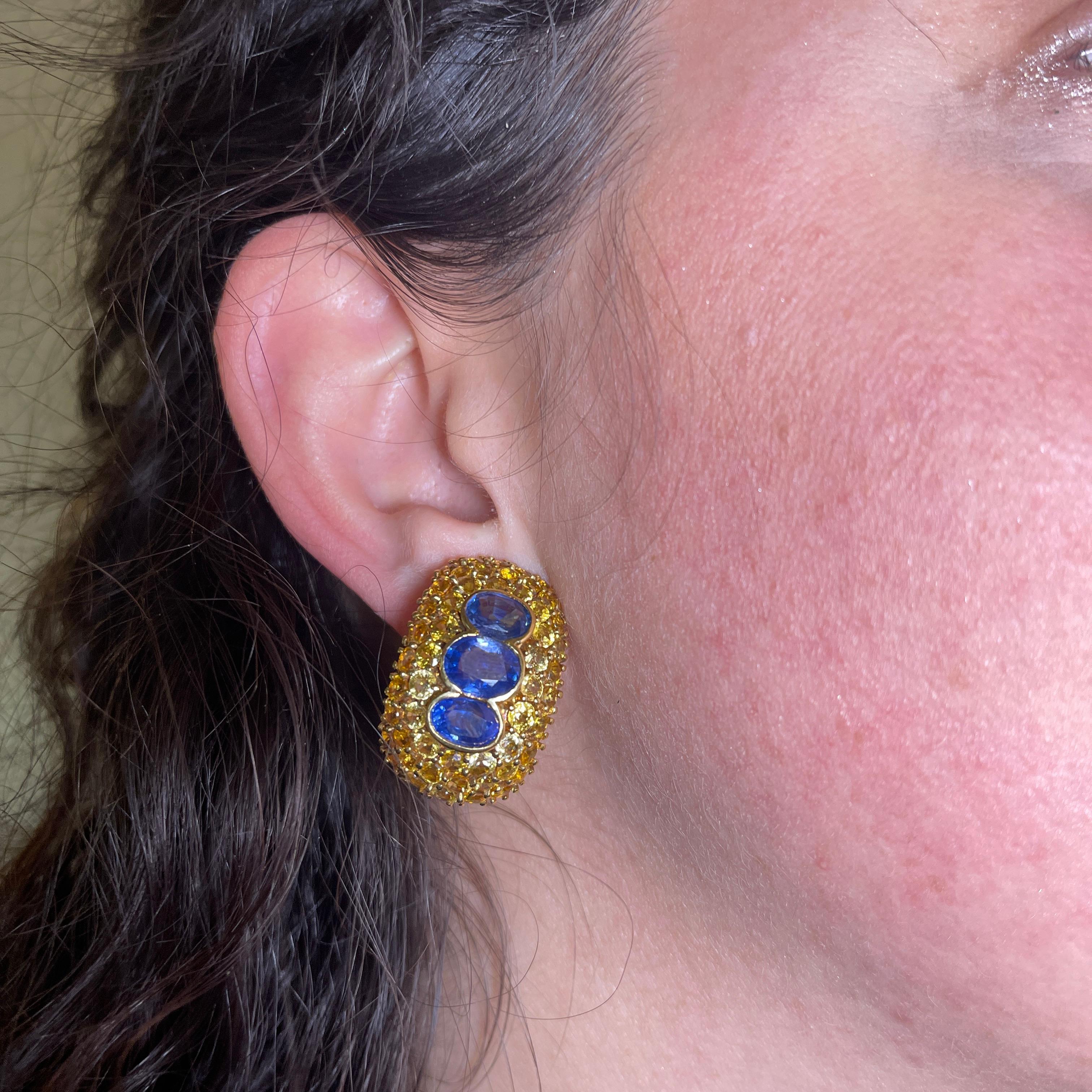 Yellow Gold Sapphire Pavé Stud Earrings For Sale 2
