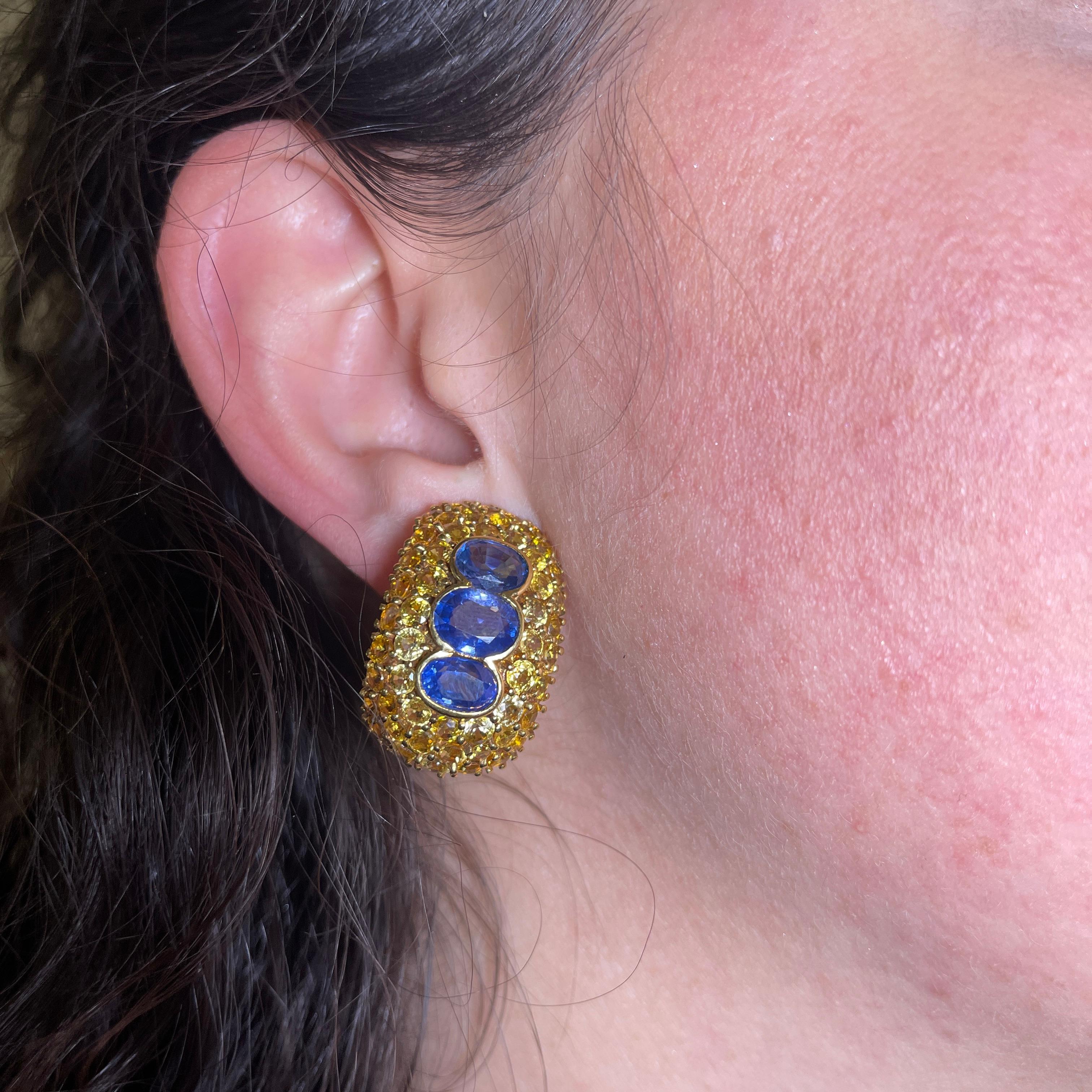 Yellow Gold Sapphire Pavé Stud Earrings For Sale 3