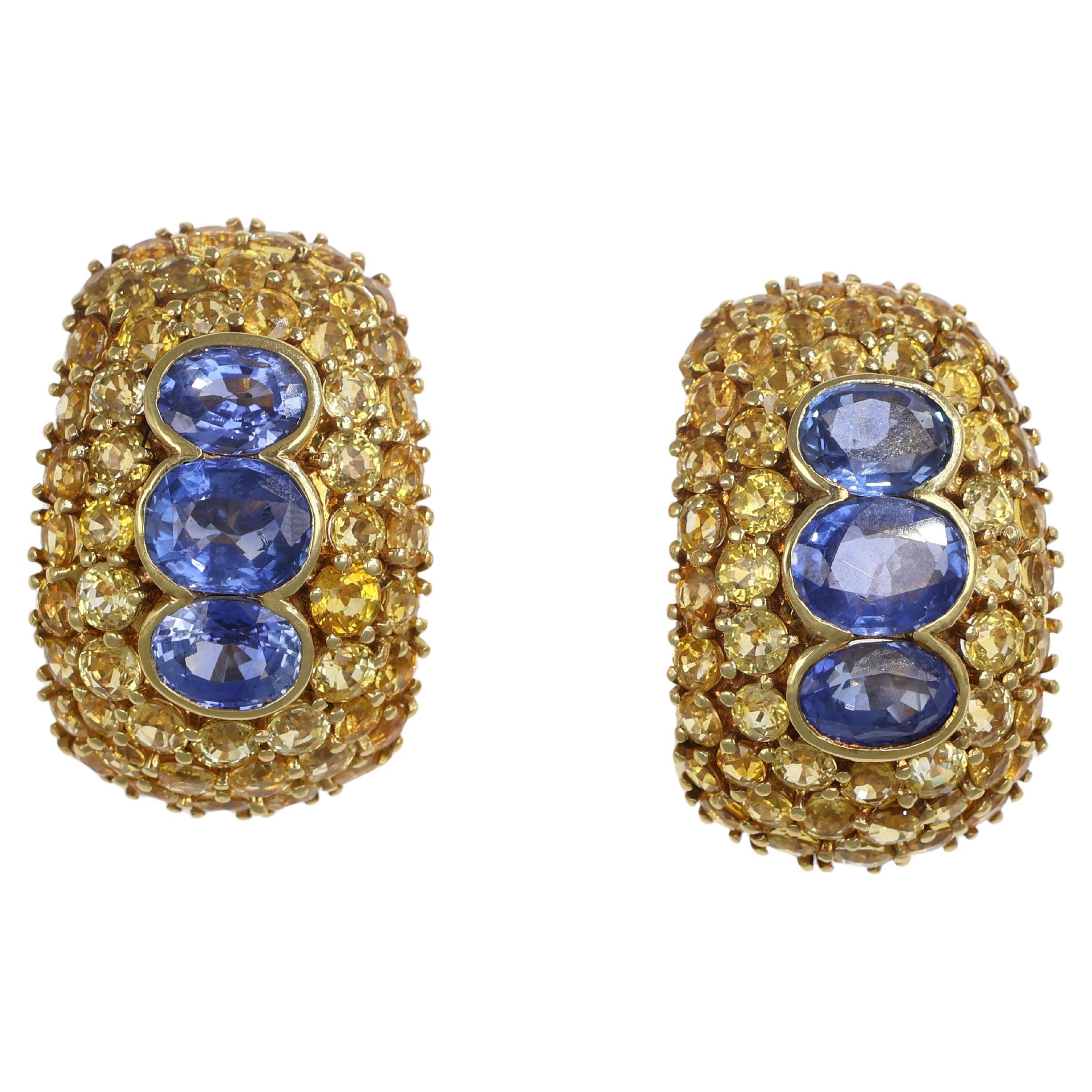 Yellow Gold Sapphire Pavé Stud Earrings