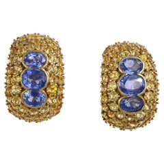 Yellow Gold Sapphire Pavé Stud Earrings