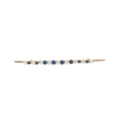 Yellow Gold Sapphire Pearl Edwardian Bar Brooch - 10k Round .72ctw Antique Pin