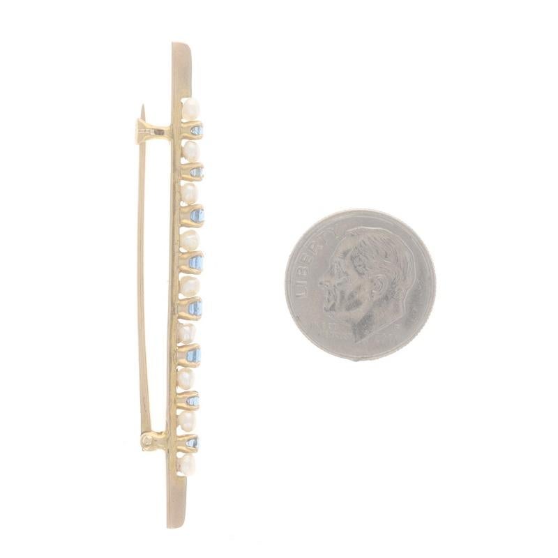 Yellow Gold Sapphire Pearl Edwardian Bar Brooch - 10k Round .72ctw Antique Pin In Good Condition For Sale In Greensboro, NC