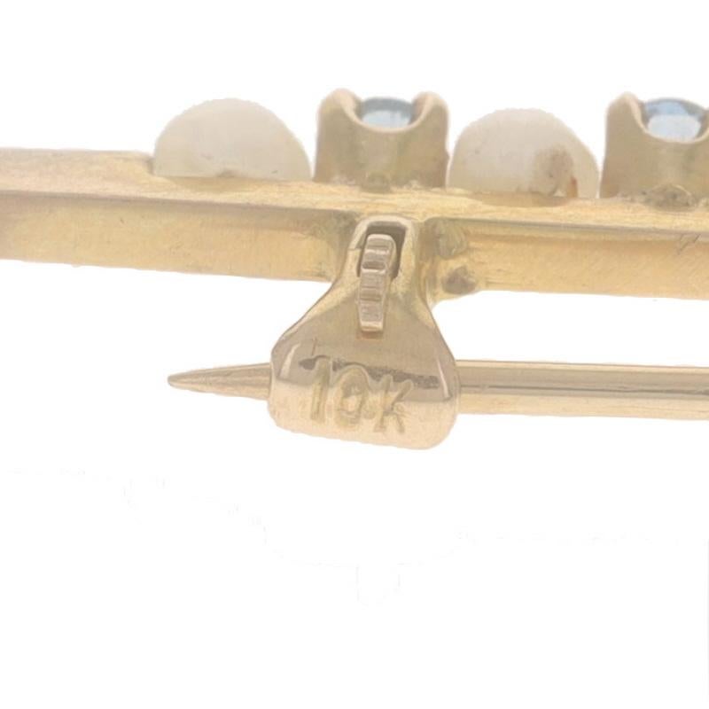 Women's Yellow Gold Sapphire Pearl Edwardian Bar Brooch - 10k Round .72ctw Antique Pin For Sale