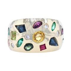 Yellow Gold Sapphire Ruby Emerald Cluster Band, 14k Oval 2.06ctw Ring