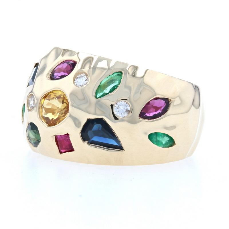 Uncut Yellow Gold Sapphire Ruby Emerald Cluster Band, 14k Oval 2.06ctw Ring