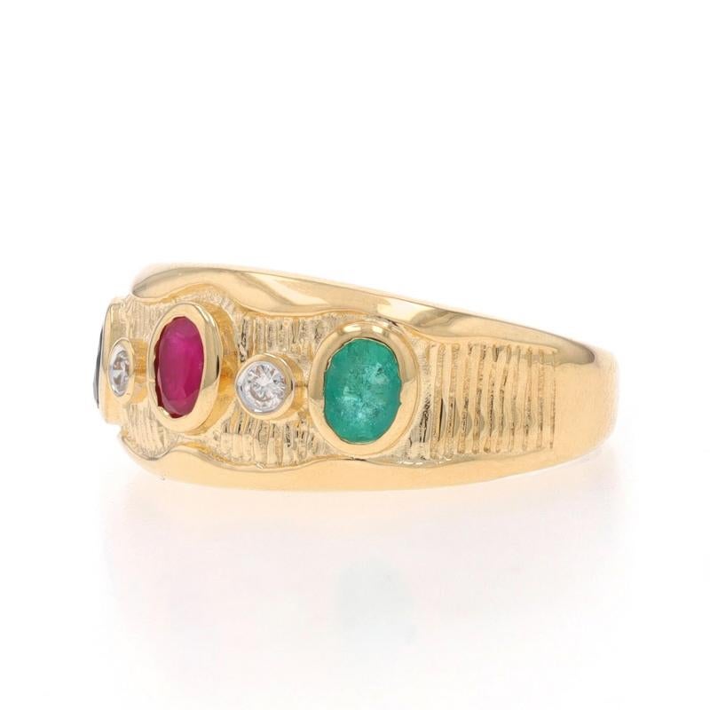 Gelbgold Saphir Rubin Smaragd Diamant Dreistein-Ring 14k Oval .57ctw Ring (Ovalschliff)