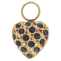 Ciondolo reversibile in oro giallo con zaffiro e cuore di rubino 14k rotondo 3,00ctw Love