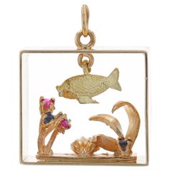 Or jaune Saphir Rubis Perle Aquarium Pendentif 14k Round.35ctw Fish Tank Moves