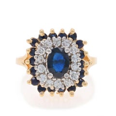 Yellow Gold Sapphire Sapphire Diamond Double Halo Ring - 14k Oval 1.89ctw