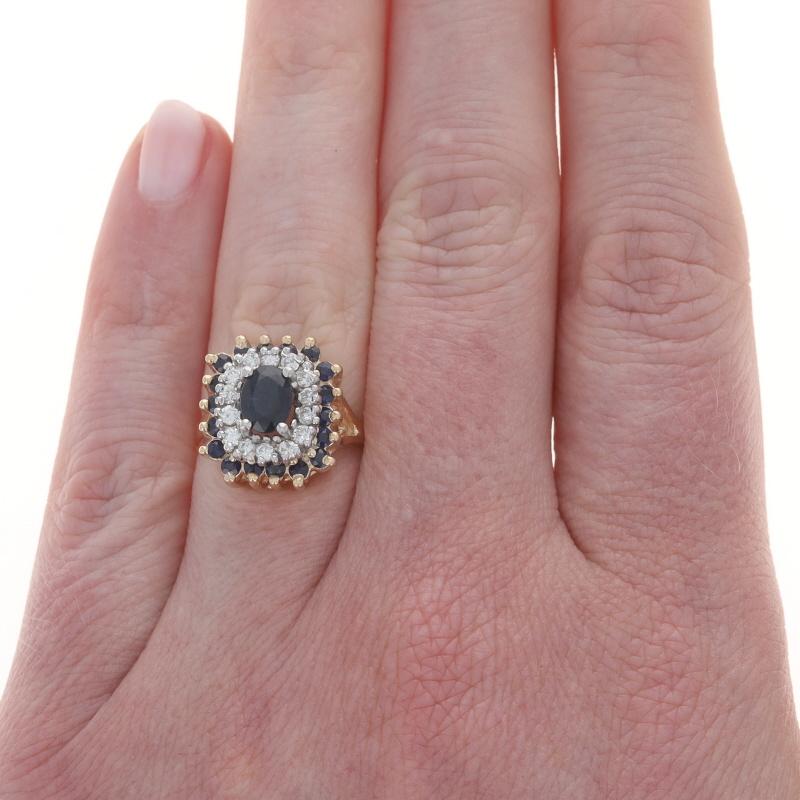 Taglio ovale Anello con doppio diamante e zaffiro in oro giallo - 14k Ovale 1,89ctw in vendita