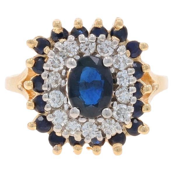 Anello con doppio diamante e zaffiro in oro giallo - 14k Ovale 1,89ctw in vendita