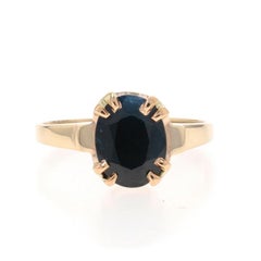 Yellow Gold Sapphire Solitaire Ring - 10k Oval 2.76ct