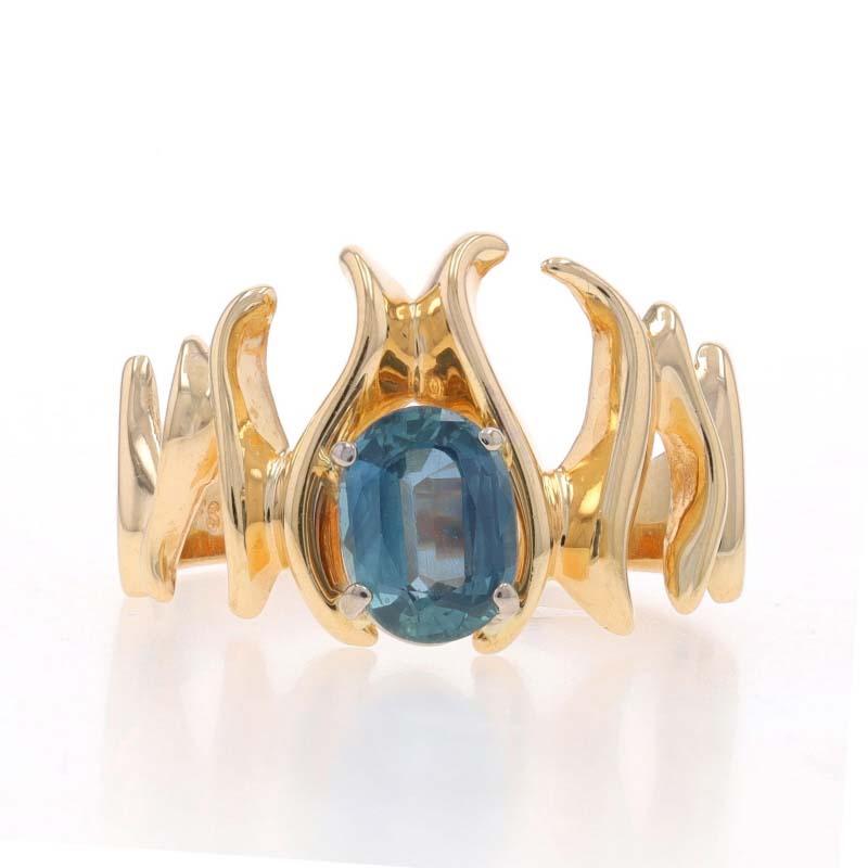Size: 10 1/2
Sizing Fee: Up 3 sizes for $40 or Down 3 sizes for $30

Metal Content: 14k Yellow Gold & 14k White Gold

Stone Information

Natural Sapphire
Treatment: Heating
Carat(s): 1.22ct
Cut: Oval
Color: Blue

Total Carats: 1.22ct

Style: