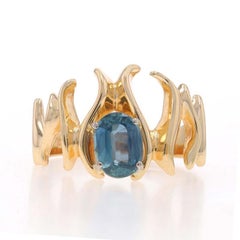 Yellow Gold Sapphire Solitaire Ring - 14k Oval 1.22ct