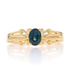 Yellow Gold Sapphire Solitaire Ring - 14k Oval .37ct