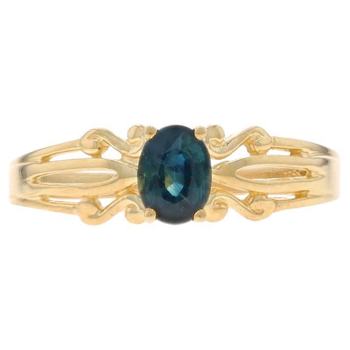 Yellow Gold Sapphire Solitaire Ring - 14k Oval .37ct
