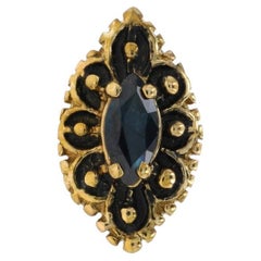 Yellow Gold Sapphire Solitaire Slide Charm - 14k Marquise .57ct