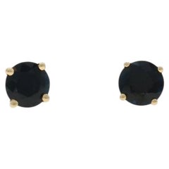 Yellow Gold Sapphire Stud Earrings - 14k Round 1.28ctw Pierced