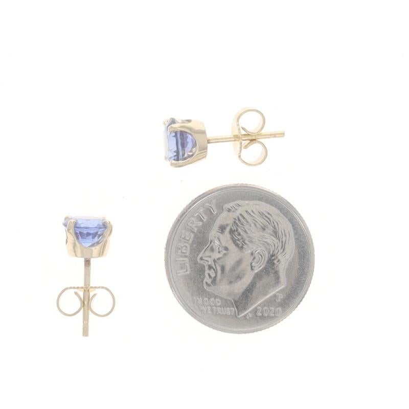 Yellow Gold Sapphire Stud Earrings - 14k Round 1.83ctw Pierced In Excellent Condition In Greensboro, NC