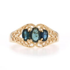 Yellow Gold Sapphire Three-Stone Ring - 14k Oval 1.30ctw