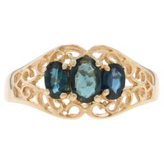 Yellow Gold Sapphire Three-Stone Ring - 14k Oval 1.30ctw