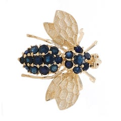 Yellow Gold Sapphire Vintage Bee Brooch/Pendant - 14k Round 2.40ctw Insect Pin
