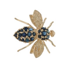 Yellow Gold Sapphire Vintage Fly Brooch - 14k Round 1.26ctw Insect Pin